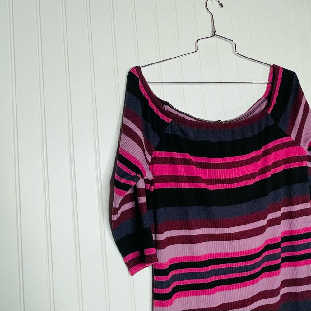 Lane Bryant Off-Shoulder Striped Bodycon Dress in Pink, Black and Burgundy - Picture 4 of 6